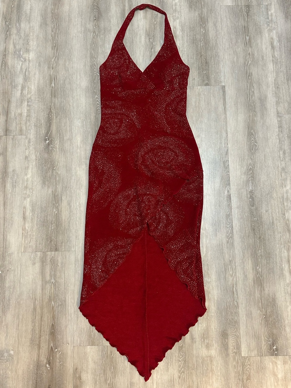 le chateau vintage Y2K Red Halter Evening Sparkle Gown with Sparkle, size small